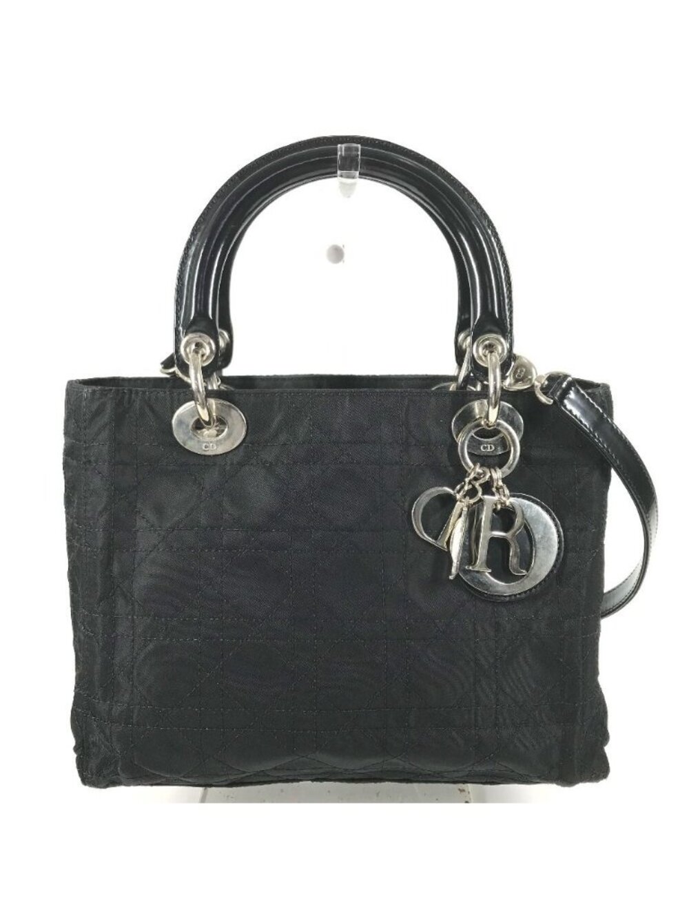 Dior Cannage Lady Dior 2-Way Shoulder Bag Nylon Black